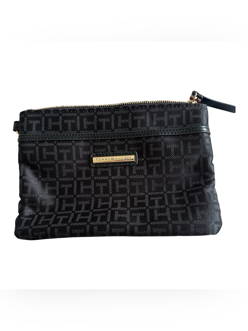 Tommy Hilfiger Black Monogram Logo Crossbody Clutch Bag⁠